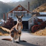 AI picture of kangaroo in front of industrial buildings ruins purporting to Glen Davis ruins.